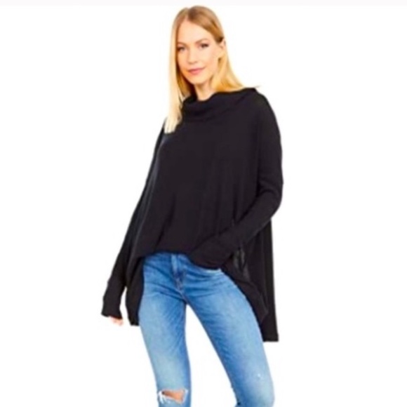Free People Juicy Black Long Sleeve Split Back Top Size Small - Picture 2 of 5